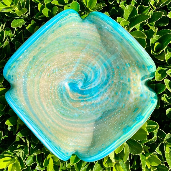 Murano Other - Vintage Murano Glass Silver Flake Green Blue Bowl